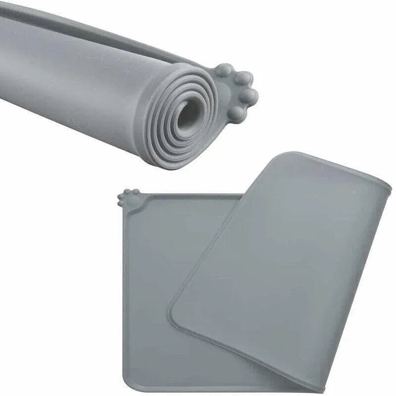 Silicone Pet Feeding Mat Dog Cat Food Bowl Placemat Waterproof Non-Slip Easy Clean - Grey