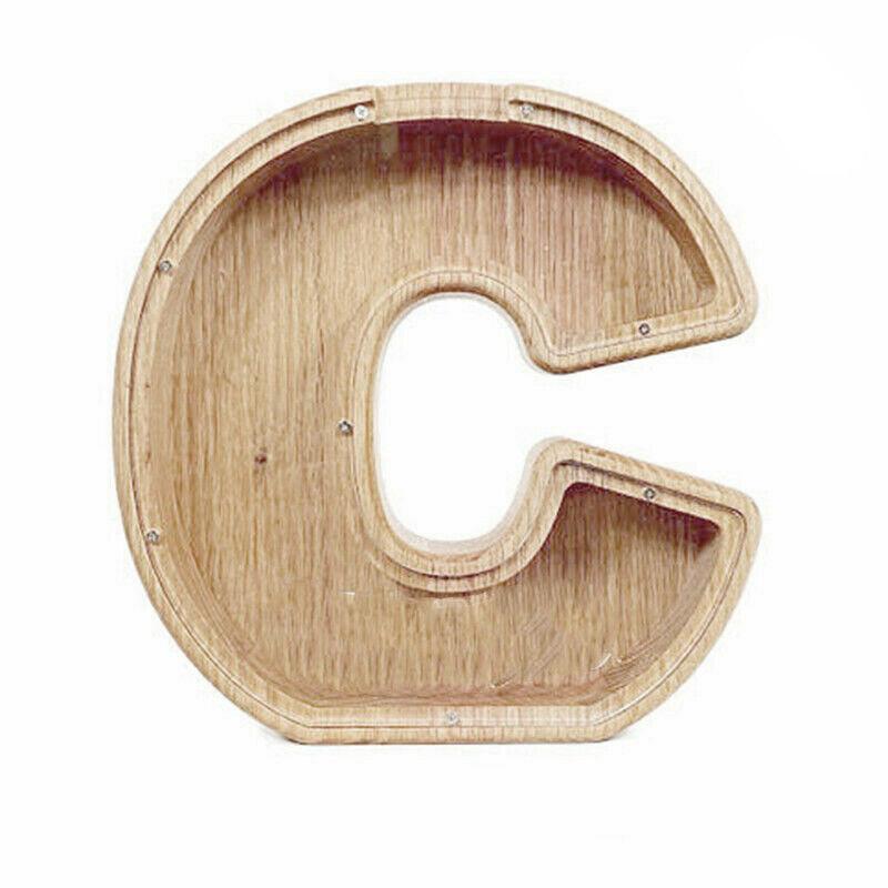 Wooden Piggy Bank Funny Letter or Guitar Coin Saving Money Box A–Z Gift Idea - A