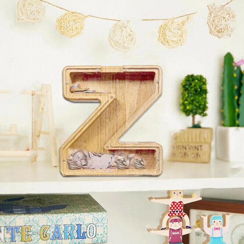 Wooden Piggy Bank Funny Letter or Guitar Coin Saving Money Box A–Z Gift Idea - N