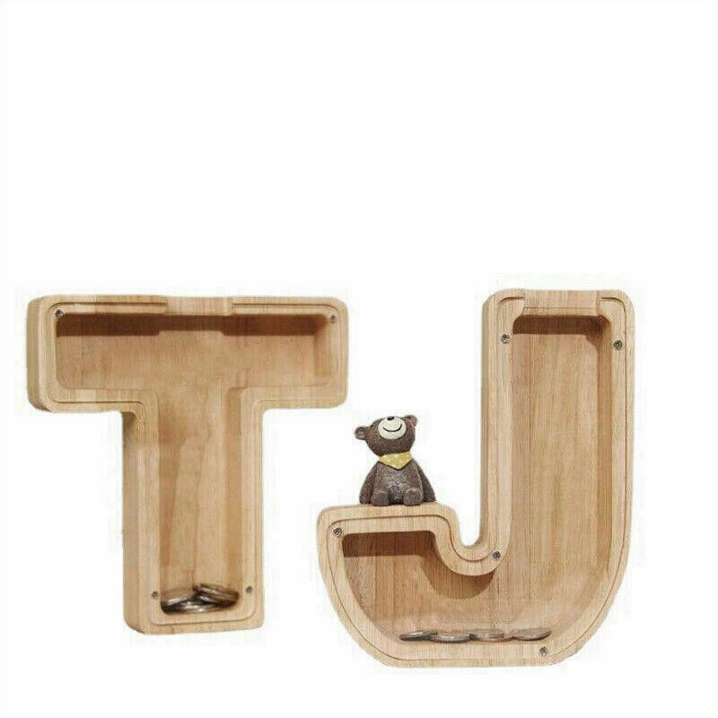 Wooden Piggy Bank Funny Letter or Guitar Coin Saving Money Box A–Z Gift Idea - V