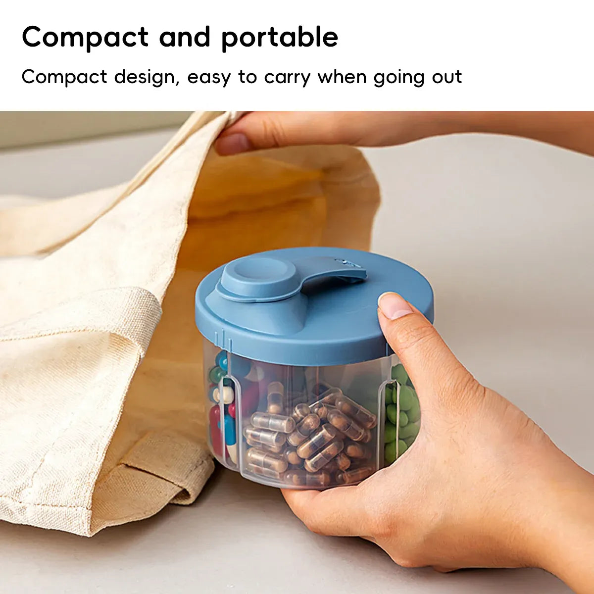 3Pcs Portable Pill Organizer Weekly Medicine Compartment Box Travel Daily Use - Blue