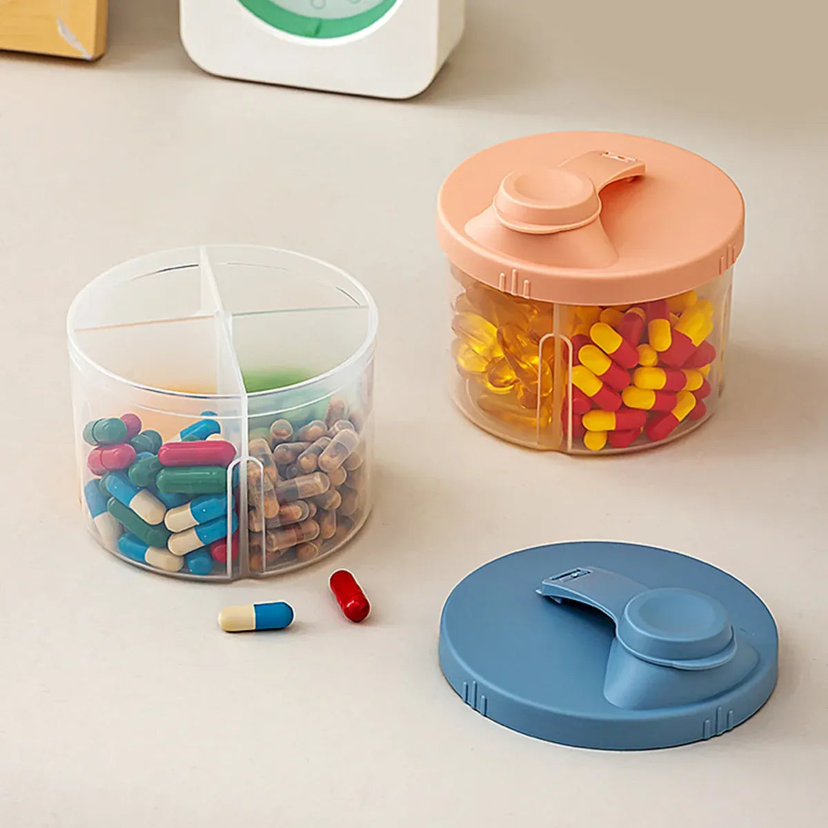3Pcs Portable Pill Organizer Weekly Medicine Compartment Box Travel Daily Use - Pink