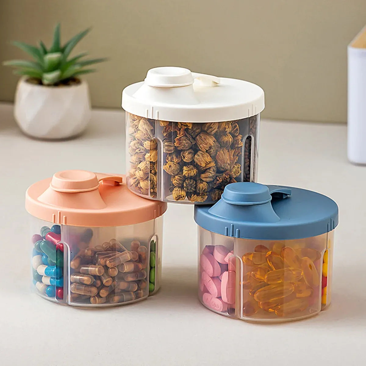3Pcs Portable Pill Organizer Weekly Medicine Compartment Box Travel Daily Use - White