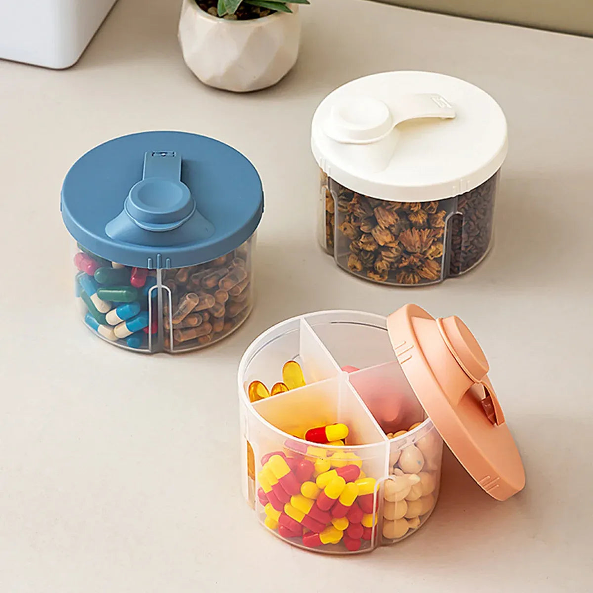 3Pcs Portable Pill Organizer Weekly Medicine Compartment Box Travel Daily Use - White