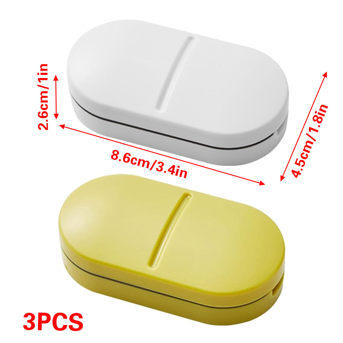3PCS Tablet Cutter Pill Splitter Portable Medicine Box Pill Organizer Divider - Yellow