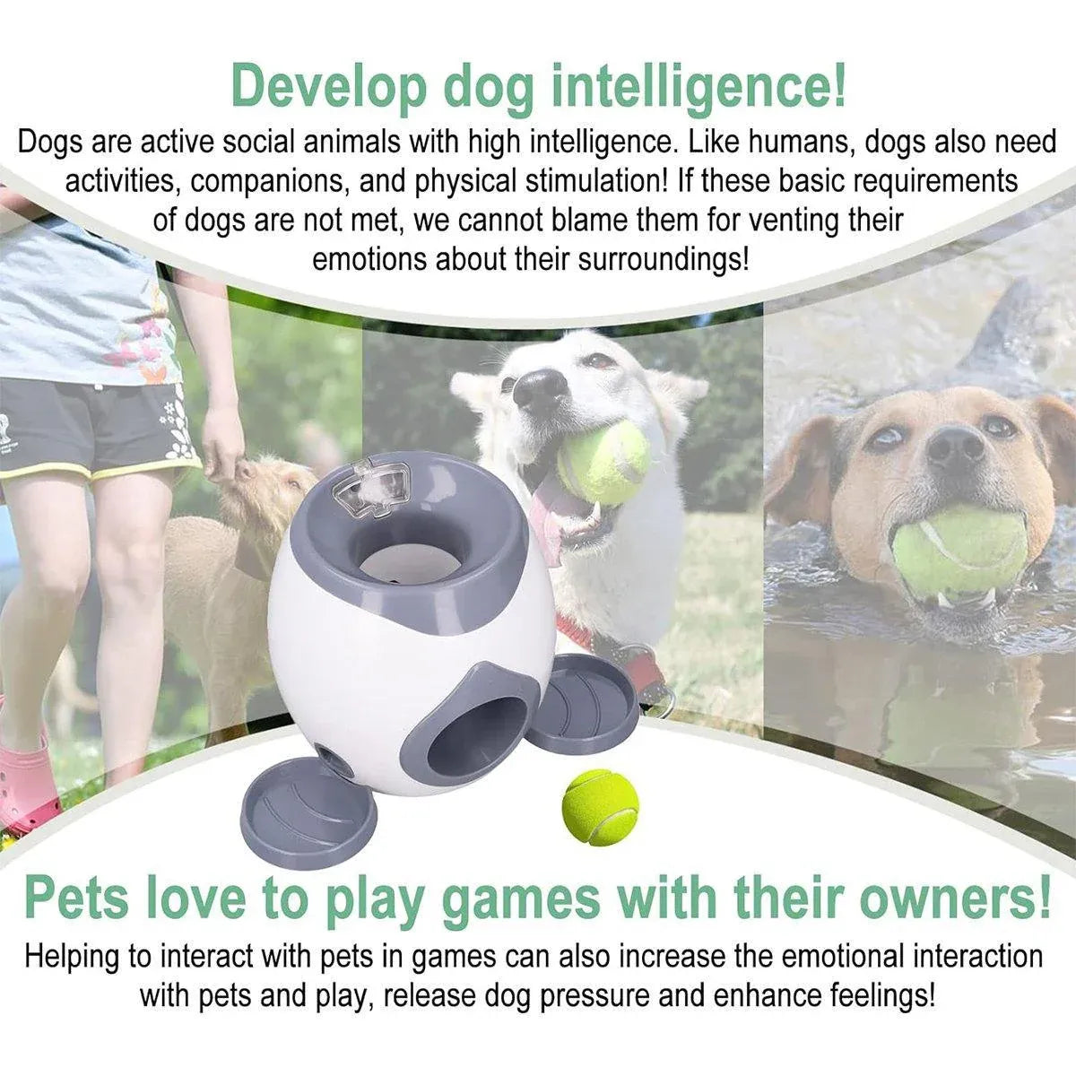 Interactive Dog Toy Tennis Feeder Machine for Training and Treat Rewards - Grey