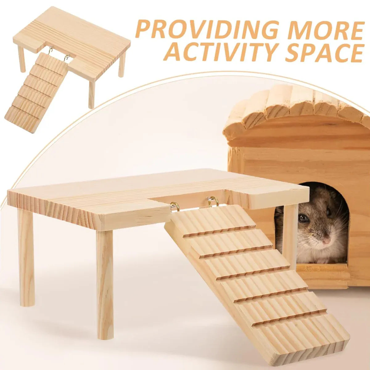 Hamster Wood Stand Platform with Ladder Small Animal Toy Hamster Rat Accessories - L-shape