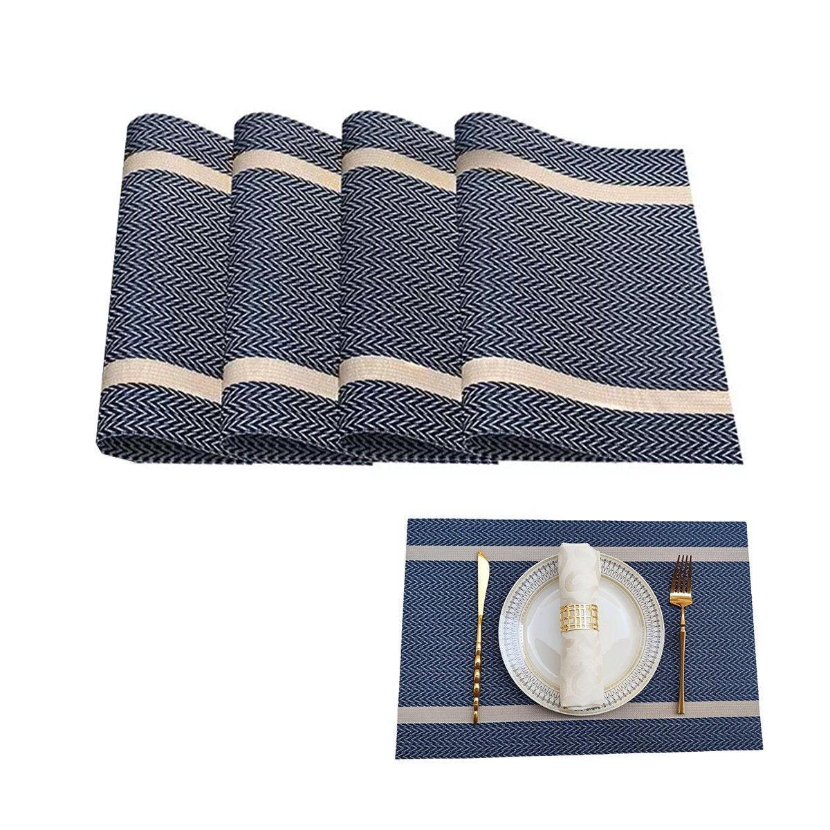4X Anti-Slip Woven Placemat Waterproof Oil-proof Placemat Heat Resistant PVC Mat - Beige
