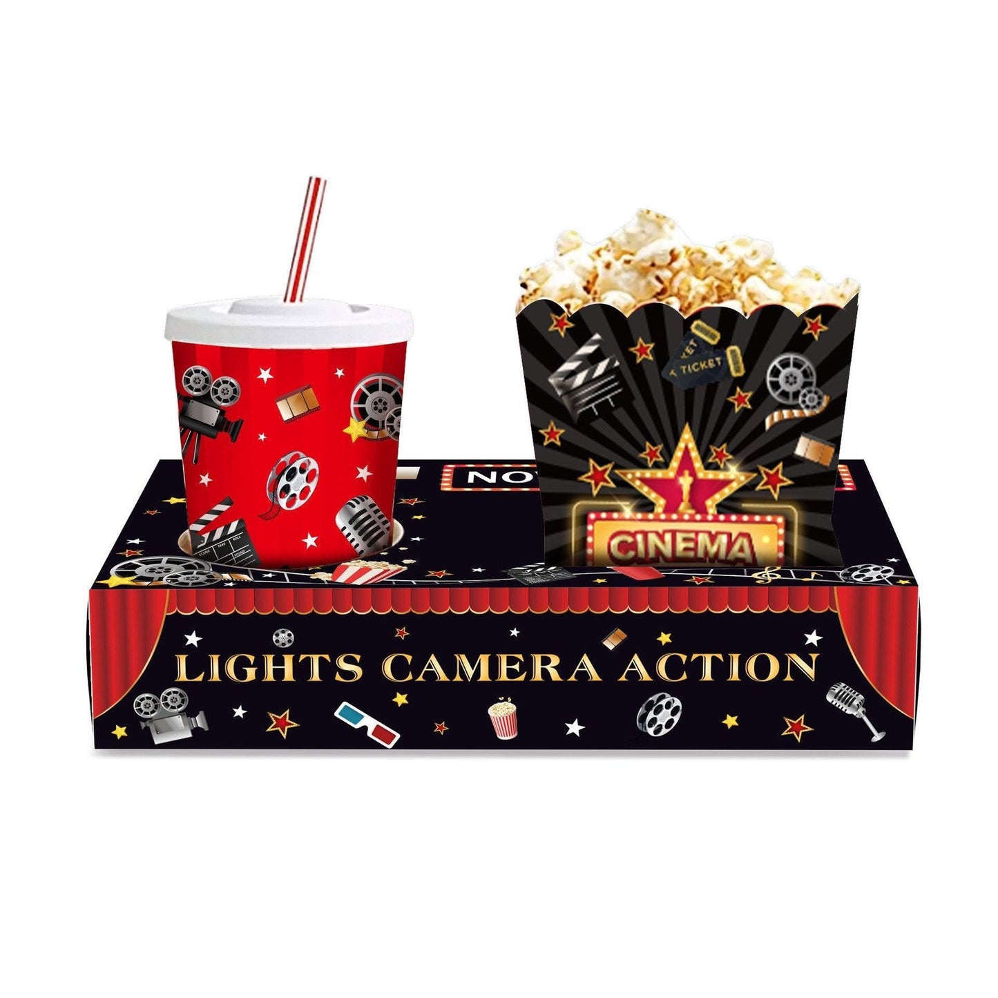 24 PCS Movie Night Snack Trays Popcorn Food Drink Holder Cinema Party Supplies - 24pcs-KY001