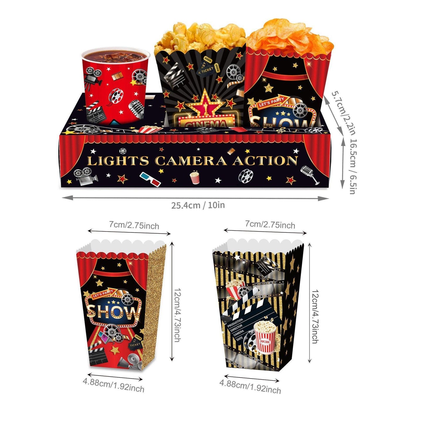 24 PCS Movie Night Snack Trays Popcorn Food Drink Holder Cinema Party Supplies - 24pcs-KY001
