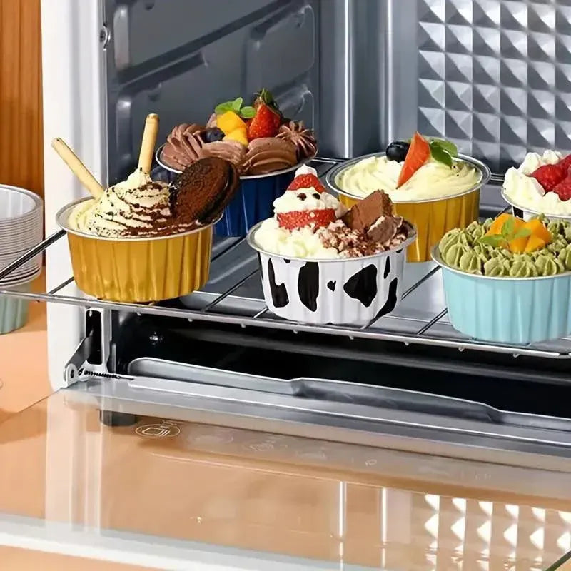 100Pcs Cake Tools Pudding Cake Aluminum Foil Baking Cups Cupcake Cup with Lids - 100pcs-Cow