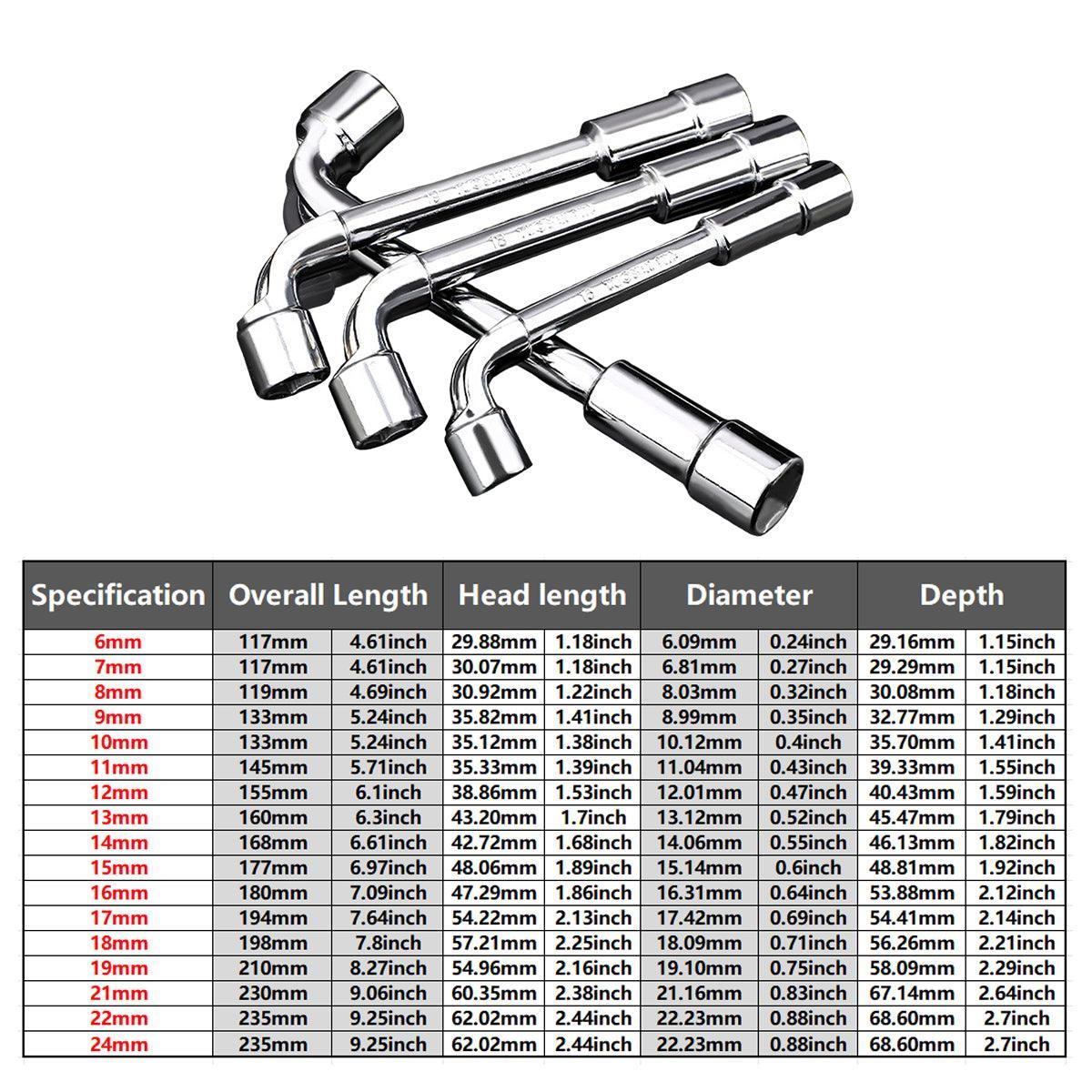 6-23mm L Shaped Socket Wrench Elbow Multi Size Hardware Repair Tool Set - 24mm