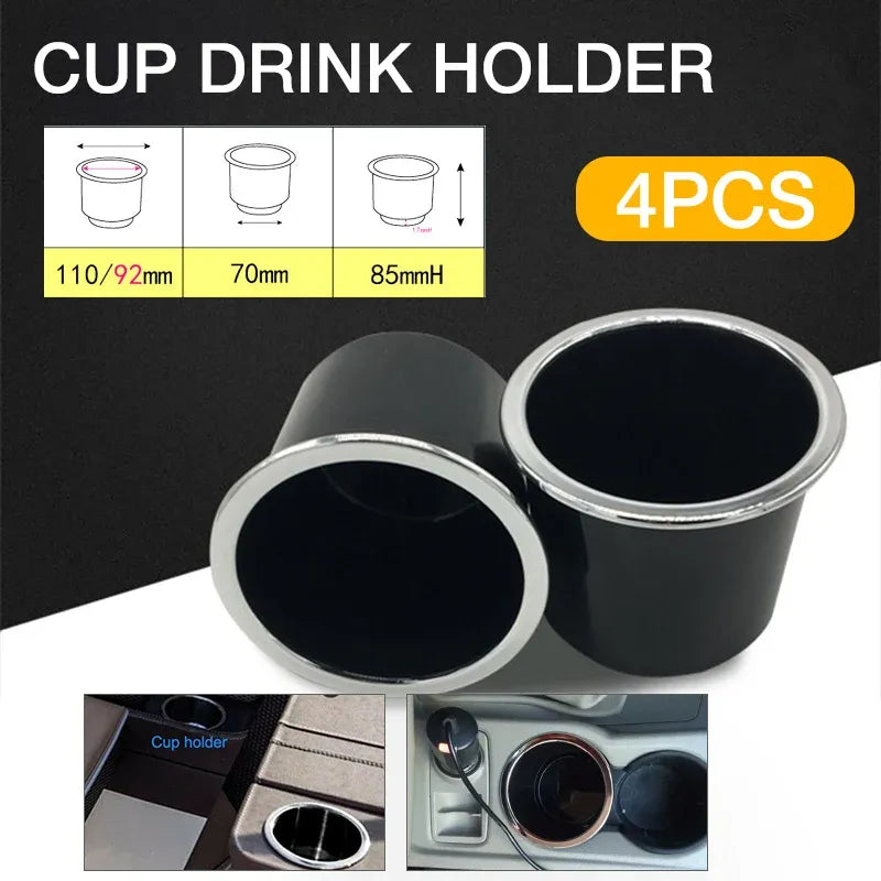 4PCS Plastic Recessed Cup Drink Holders Black Drop In Style for Car Boat Marine RV