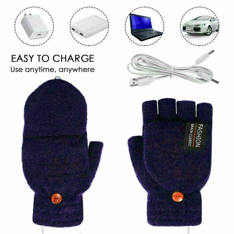 USB Heated Half Finger Gloves Winter Warm Knitted Gloves for Typing and Office Use - Grey