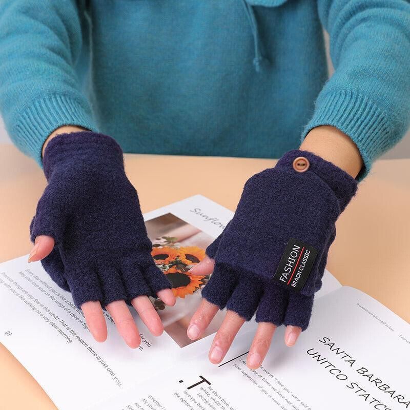 USB Heated Half Finger Gloves Winter Warm Knitted Gloves for Typing and Office Use - Grey