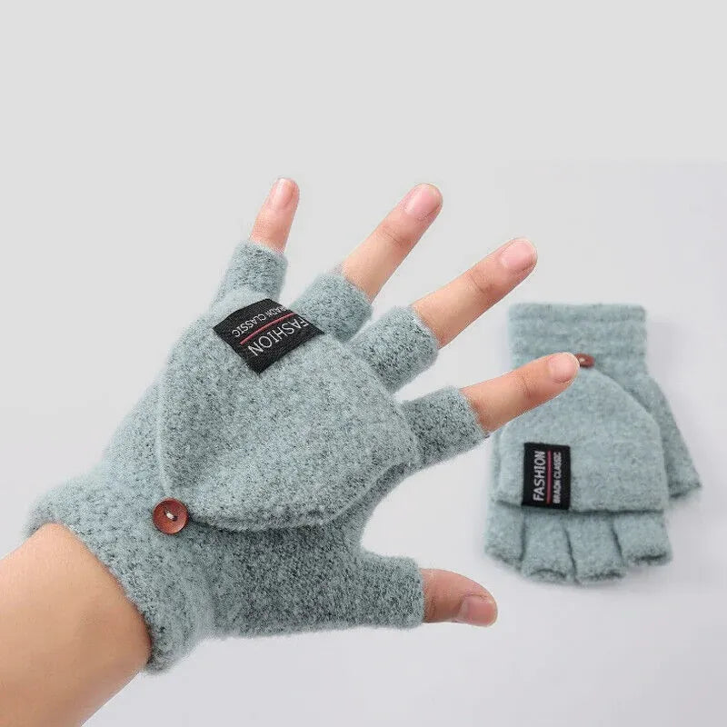 USB Heated Half Finger Gloves Winter Warm Knitted Gloves for Typing and Office Use - Grey