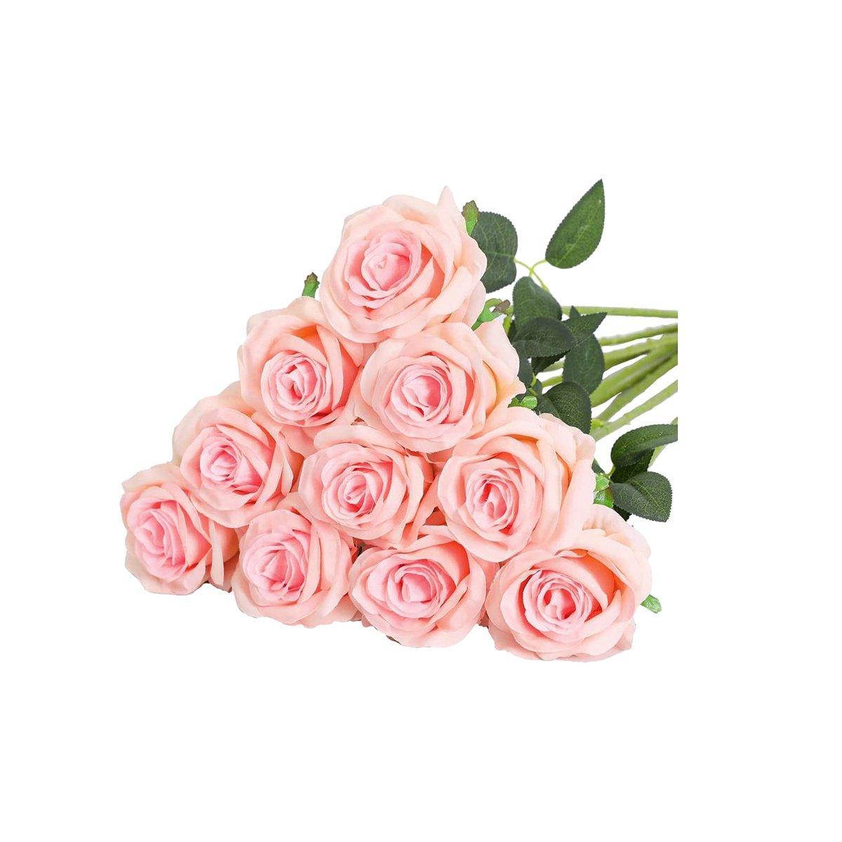 10pcs Artificial Silk Simulation Rose Flowers - Wedding Party Home Decorations - Red