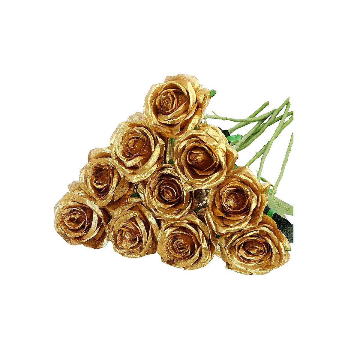 10pcs Artificial Silk Simulation Rose Flowers - Wedding Party Home Decorations - Red