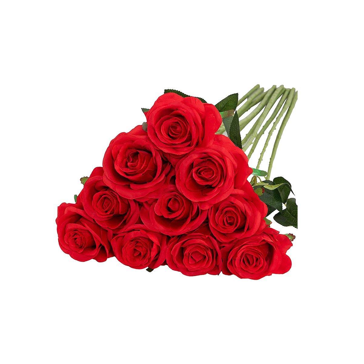 10pcs Artificial Silk Simulation Rose Flowers - Wedding Party Home Decorations - Silver