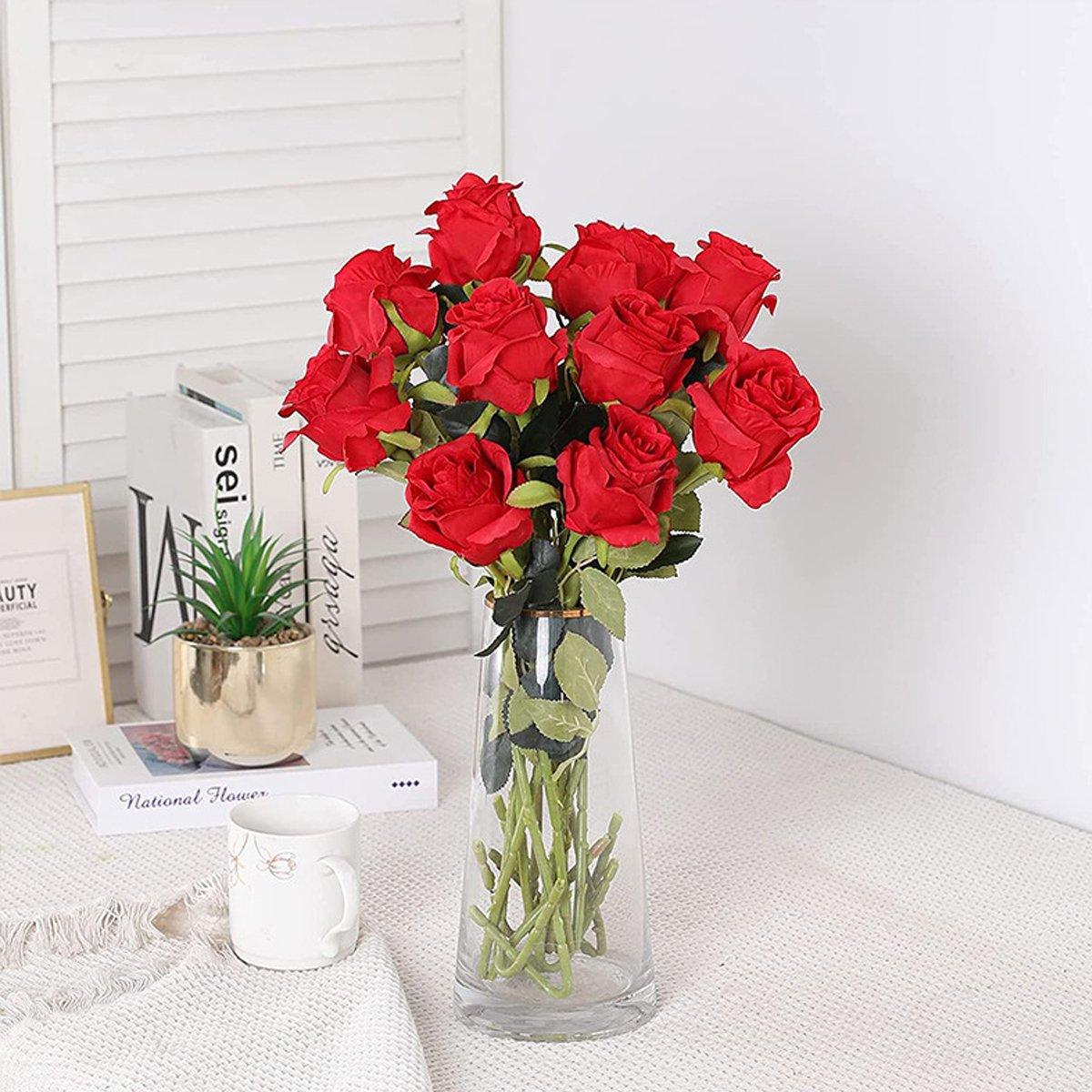 10pcs Artificial Silk Simulation Rose Flowers - Wedding Party Home Decorations - White