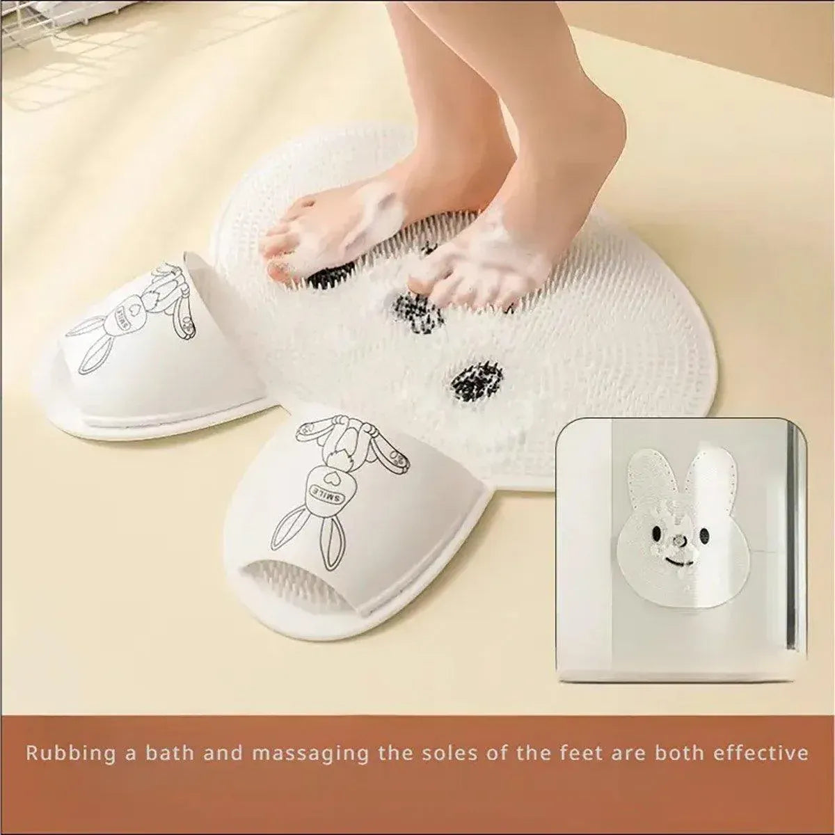 Silicone Foot Scrubber Rabbit Tub Mat Suction Cup Exfoliating Brush Cleaning Mat - Pink