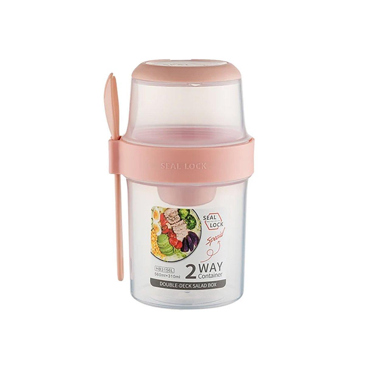 Double Plastic Salad Cup with Fork Sealed Breakfast Container for On-the-Go Meal - 760ml-Green
