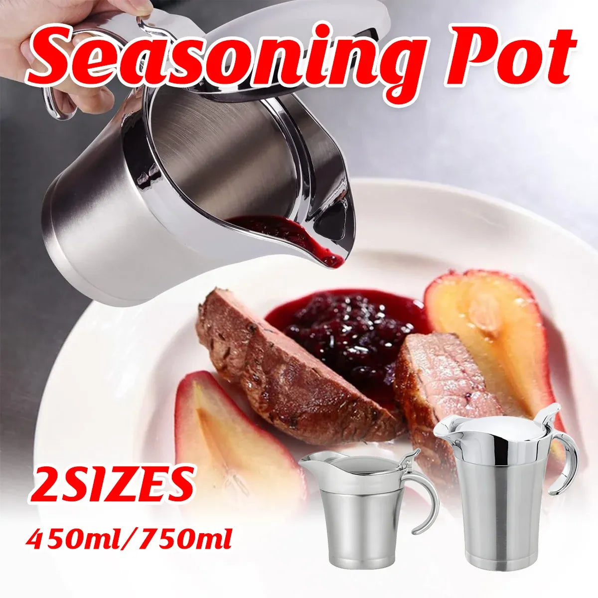 Stainless Steel Steak Sauce Pot Sauce Seasoning Pot Small for Gravy Kitchen - 450ml