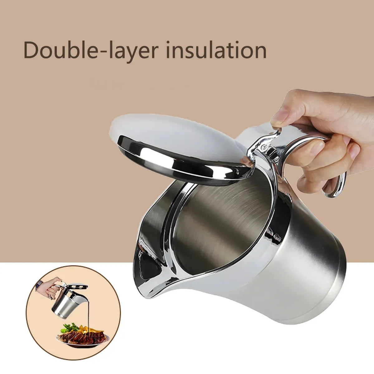 Stainless Steel Steak Sauce Pot Sauce Seasoning Pot Small for Gravy Kitchen - 450ml