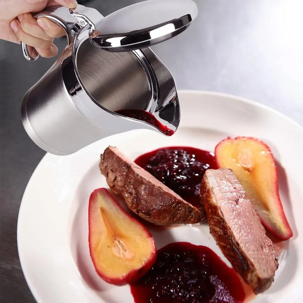 Stainless Steel Steak Sauce Pot Sauce Seasoning Pot Small for Gravy Kitchen - 450ml
