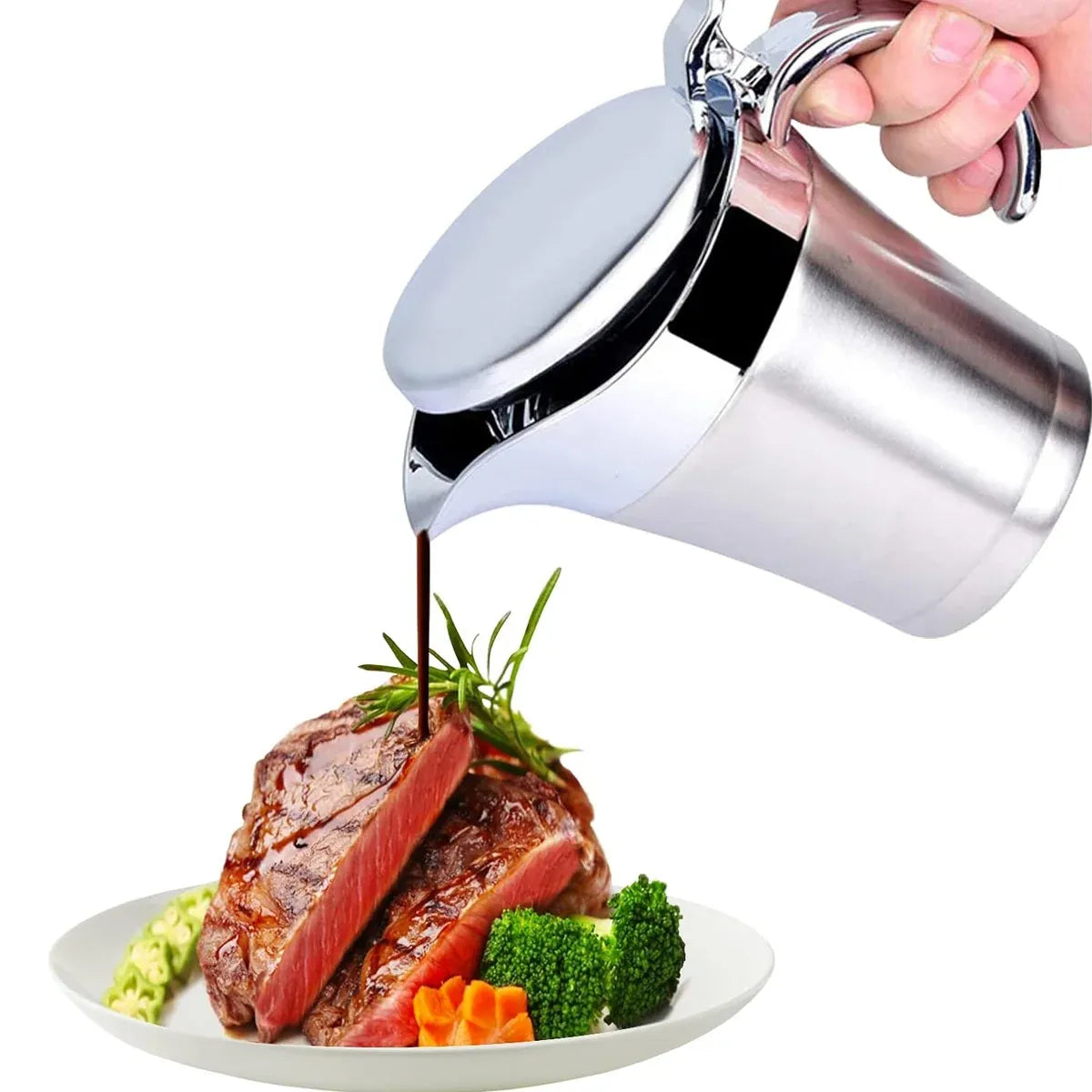 Stainless Steel Steak Sauce Pot Sauce Seasoning Pot Small for Gravy Kitchen - 450ml