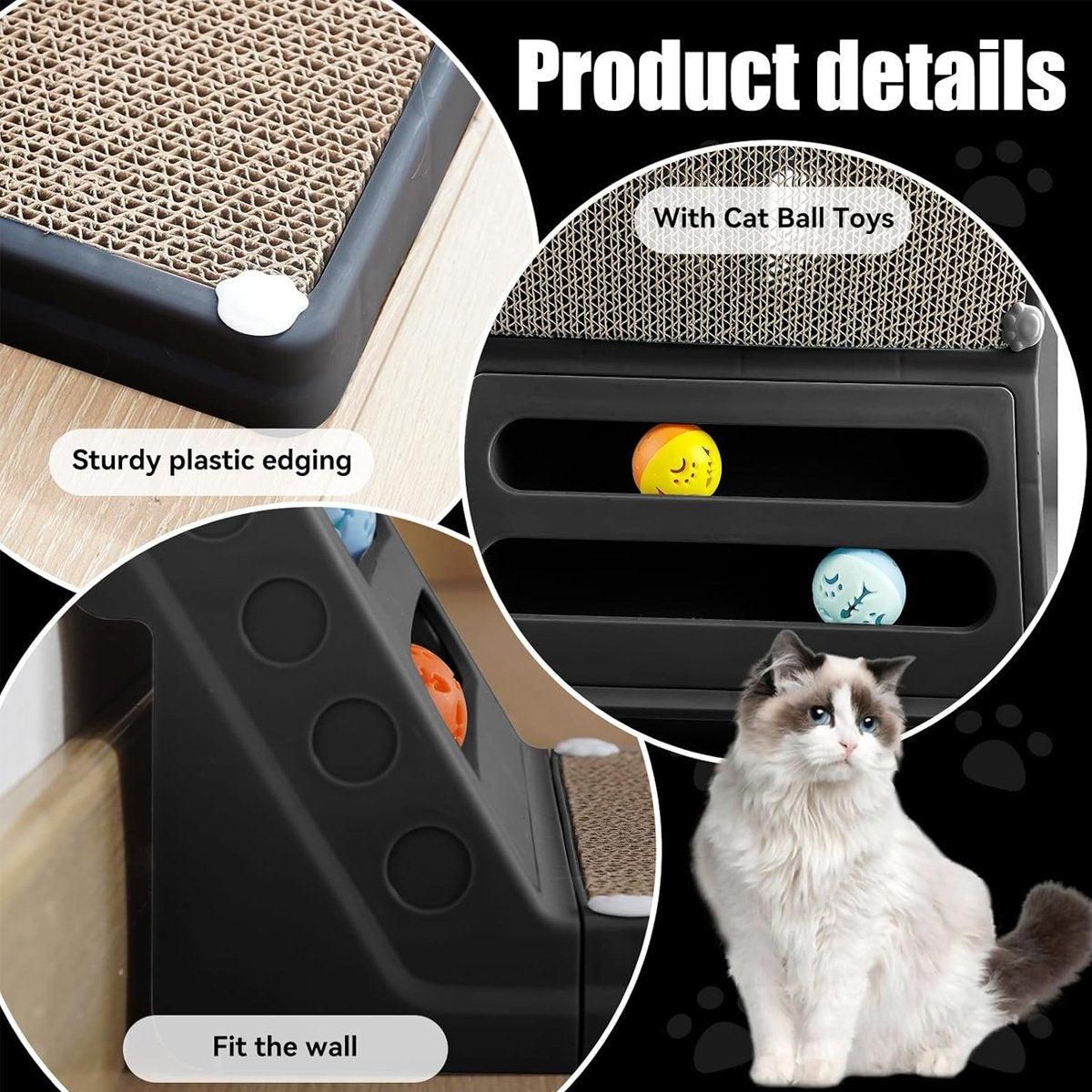 L-shaped Cat Scratching Board Vertical Claw Toy Cat Scratcher for Pet Playtime - Black