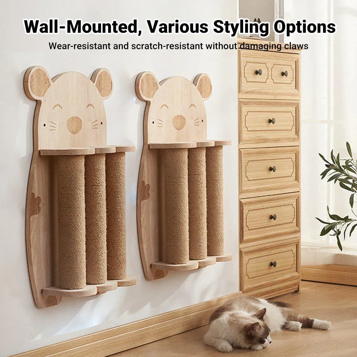 2Style Wood Wall-Mounted Natural Sisal Rope Cat Scratching Claw Grinding Pet Toy - Single Column Pink