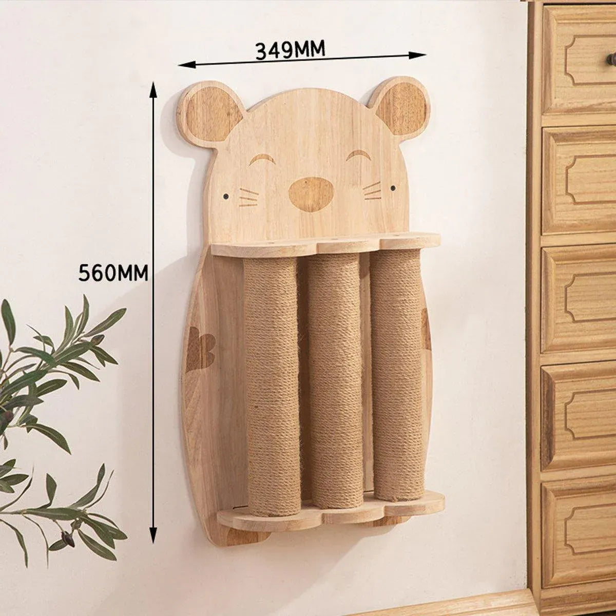 2Style Wood Wall-Mounted Natural Sisal Rope Cat Scratching Claw Grinding Pet Toy - Single Column Pink