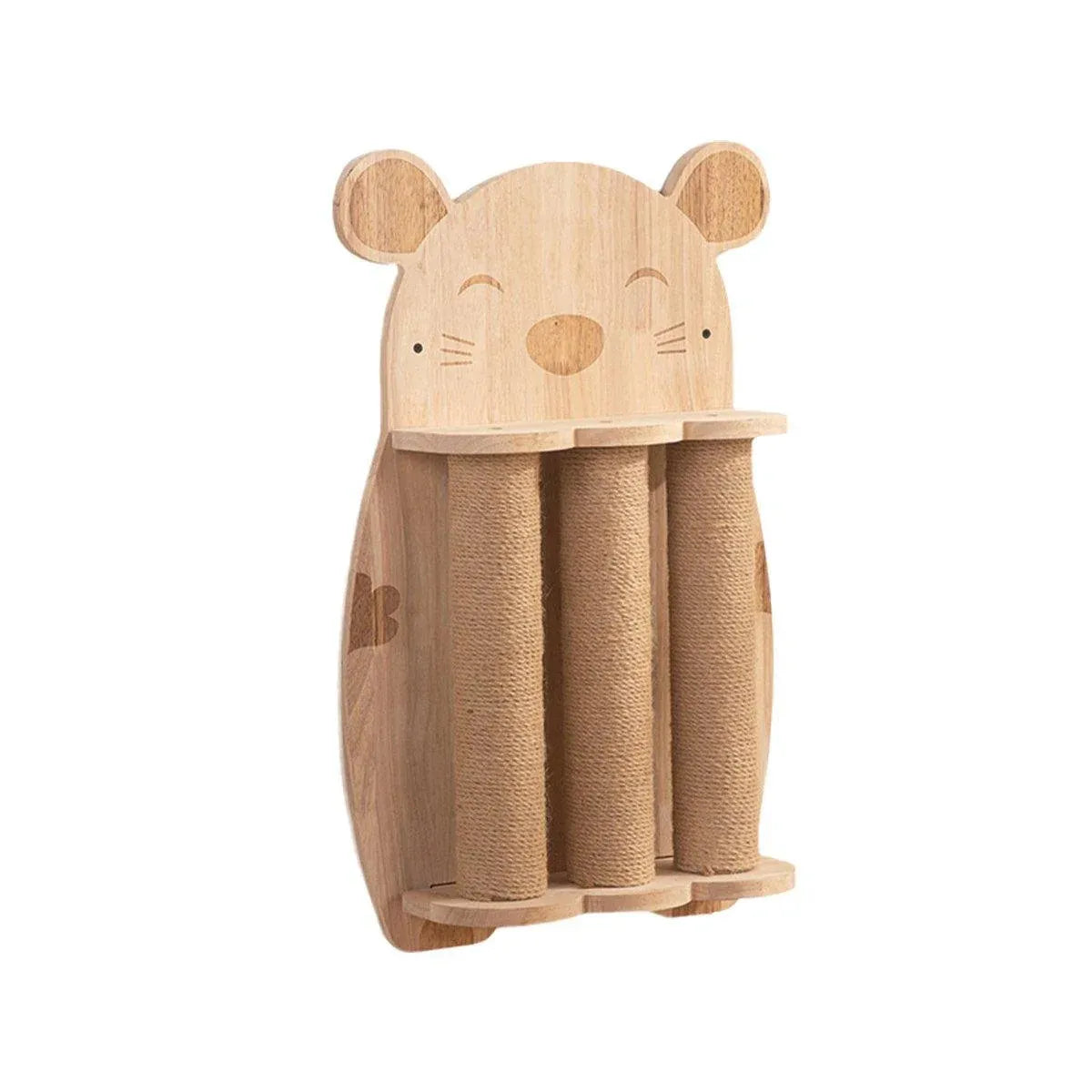 2Style Wood Wall-Mounted Natural Sisal Rope Cat Scratching Claw Grinding Pet Toy - Mouse-Solid Wood