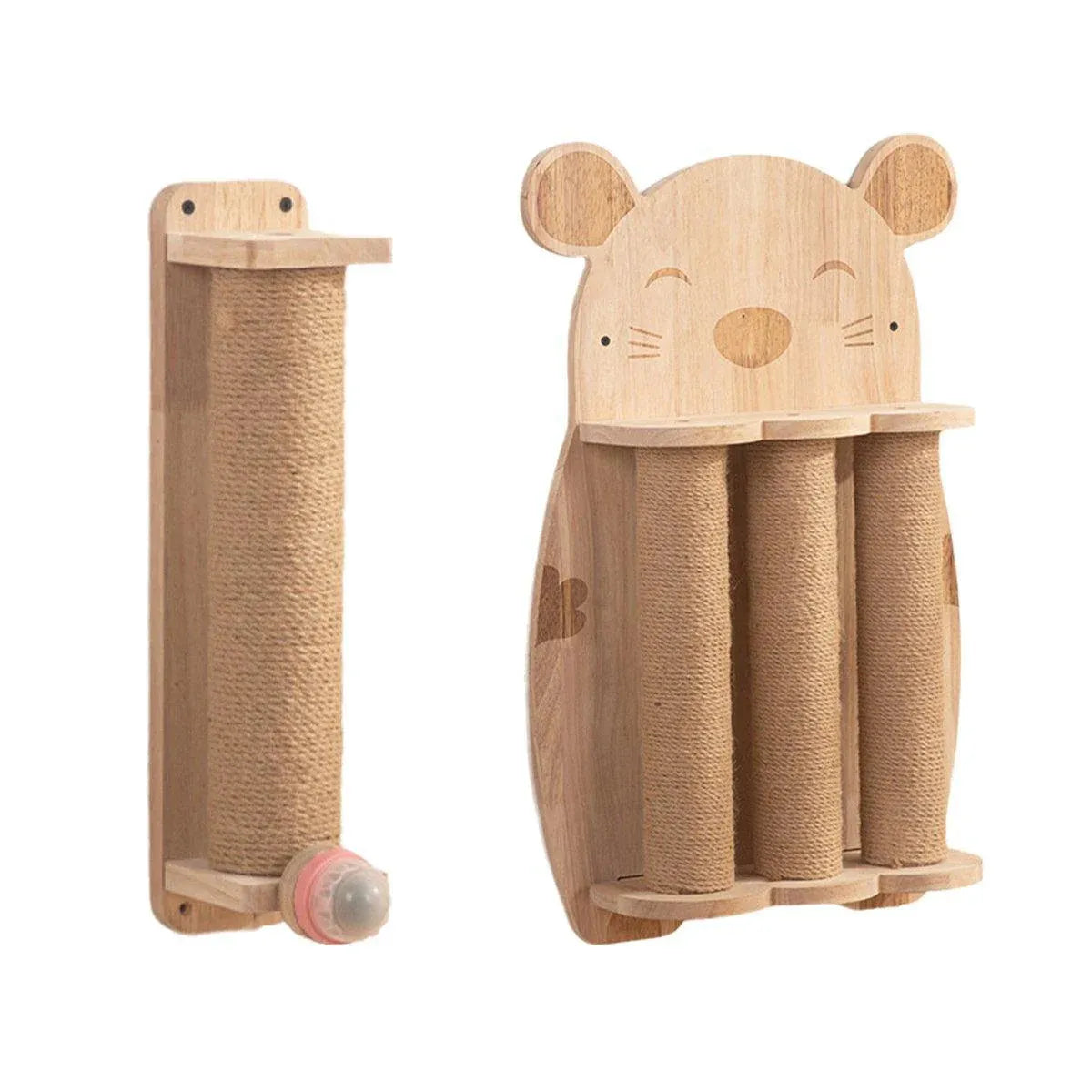 2Style Wood Wall-Mounted Natural Sisal Rope Cat Scratching Claw Grinding Pet Toy - Mouse-Solid Wood