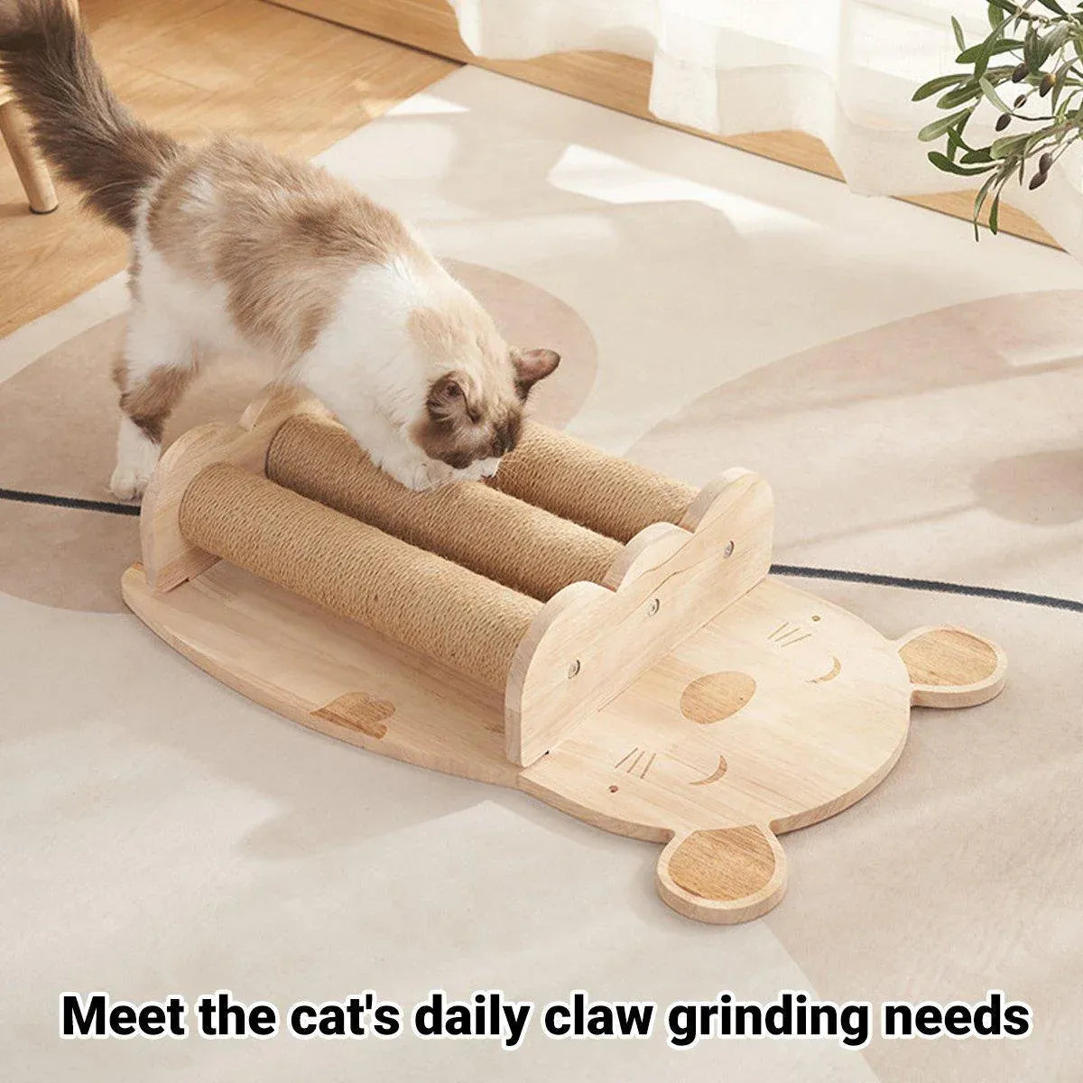 2Style Wood Wall-Mounted Natural Sisal Rope Cat Scratching Claw Grinding Pet Toy - Mouse-Solid Wood