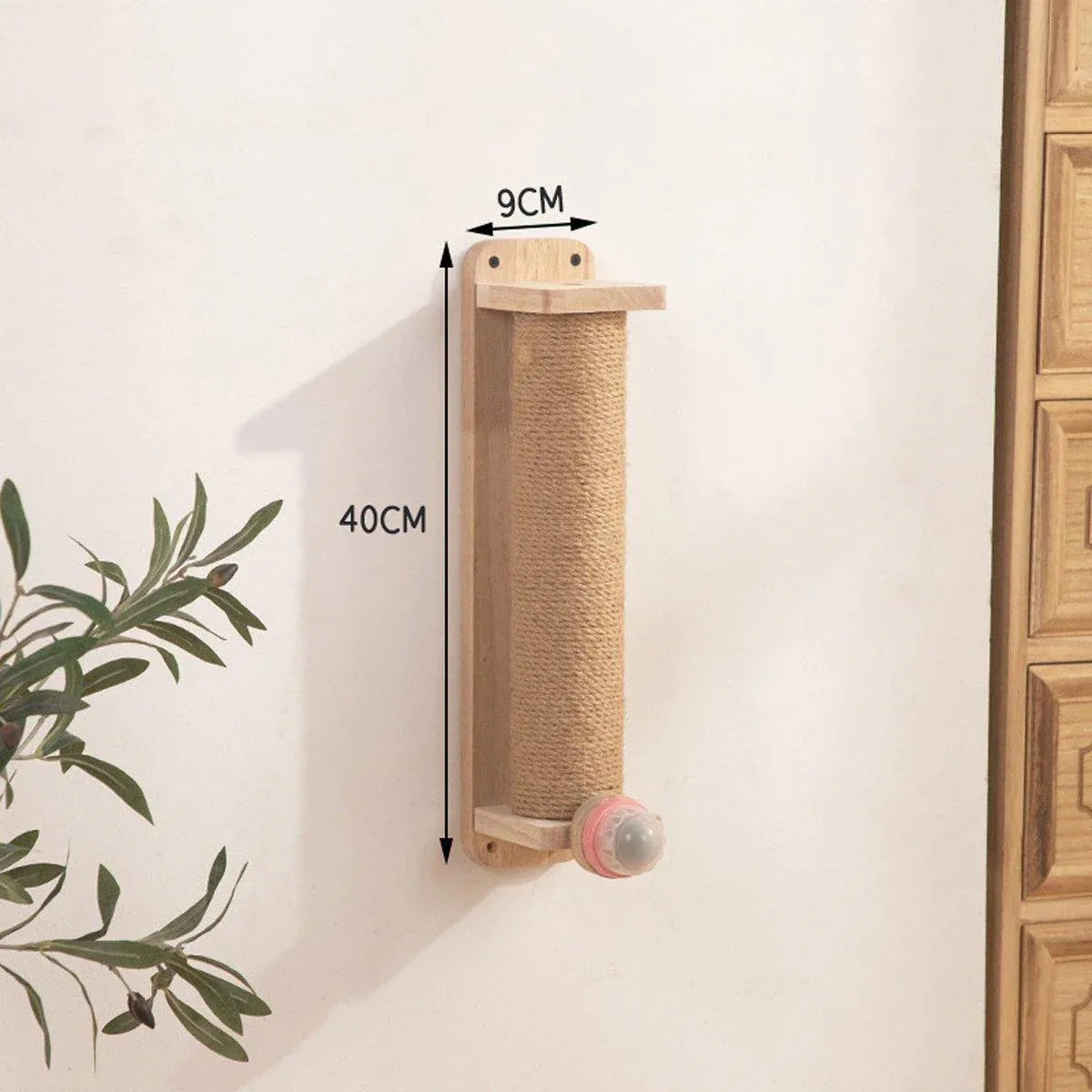 2Style Wood Wall-Mounted Natural Sisal Rope Cat Scratching Claw Grinding Pet Toy - Mouse-Solid Wood