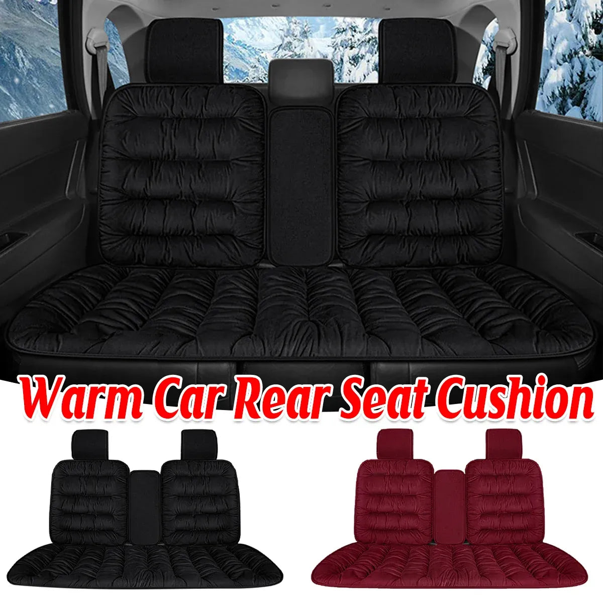 Winter Thick Warm Plush Seat Cover with Backrest Universal Fit for Rear Row - Black