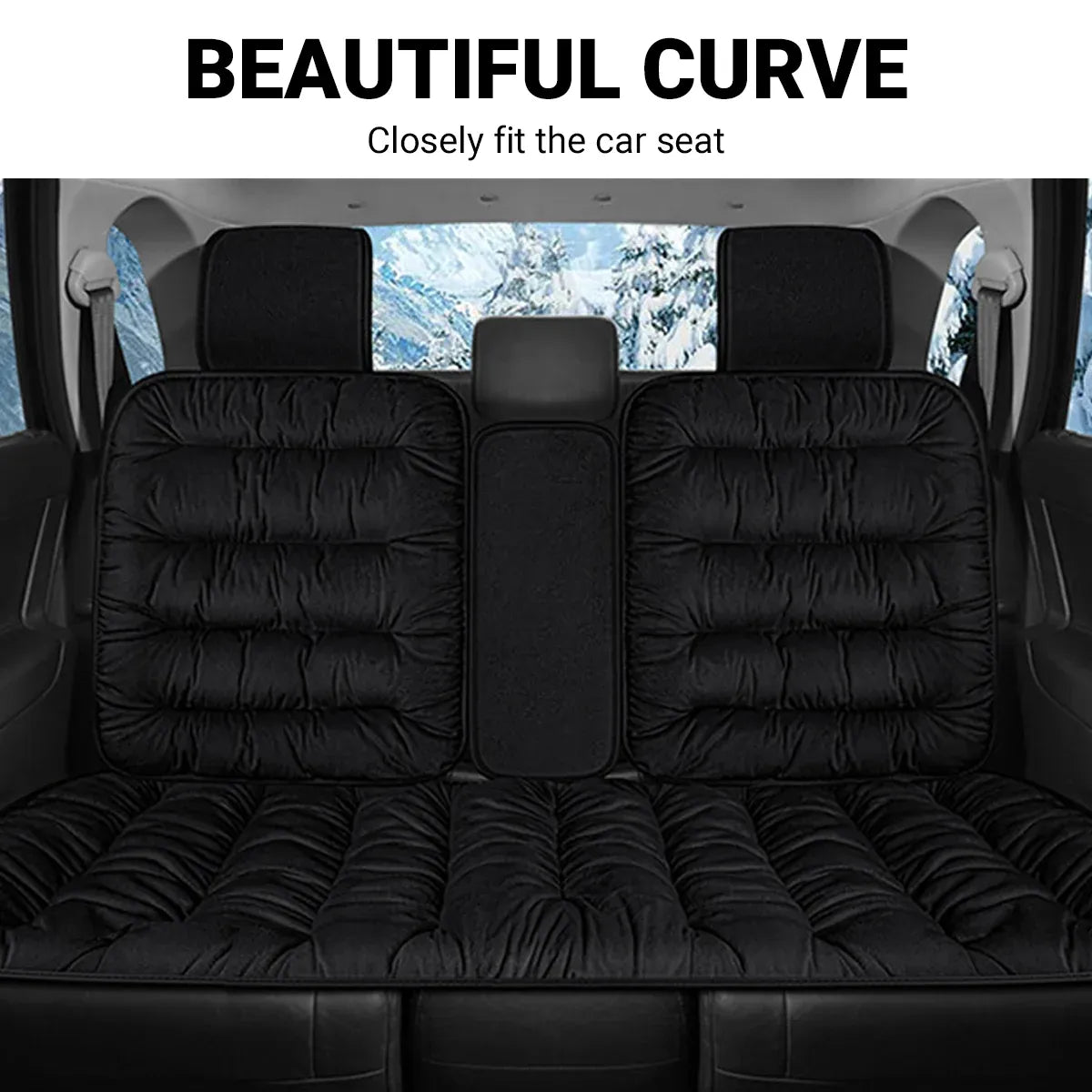 Winter Thick Warm Plush Seat Cover with Backrest Universal Fit for Rear Row - Black