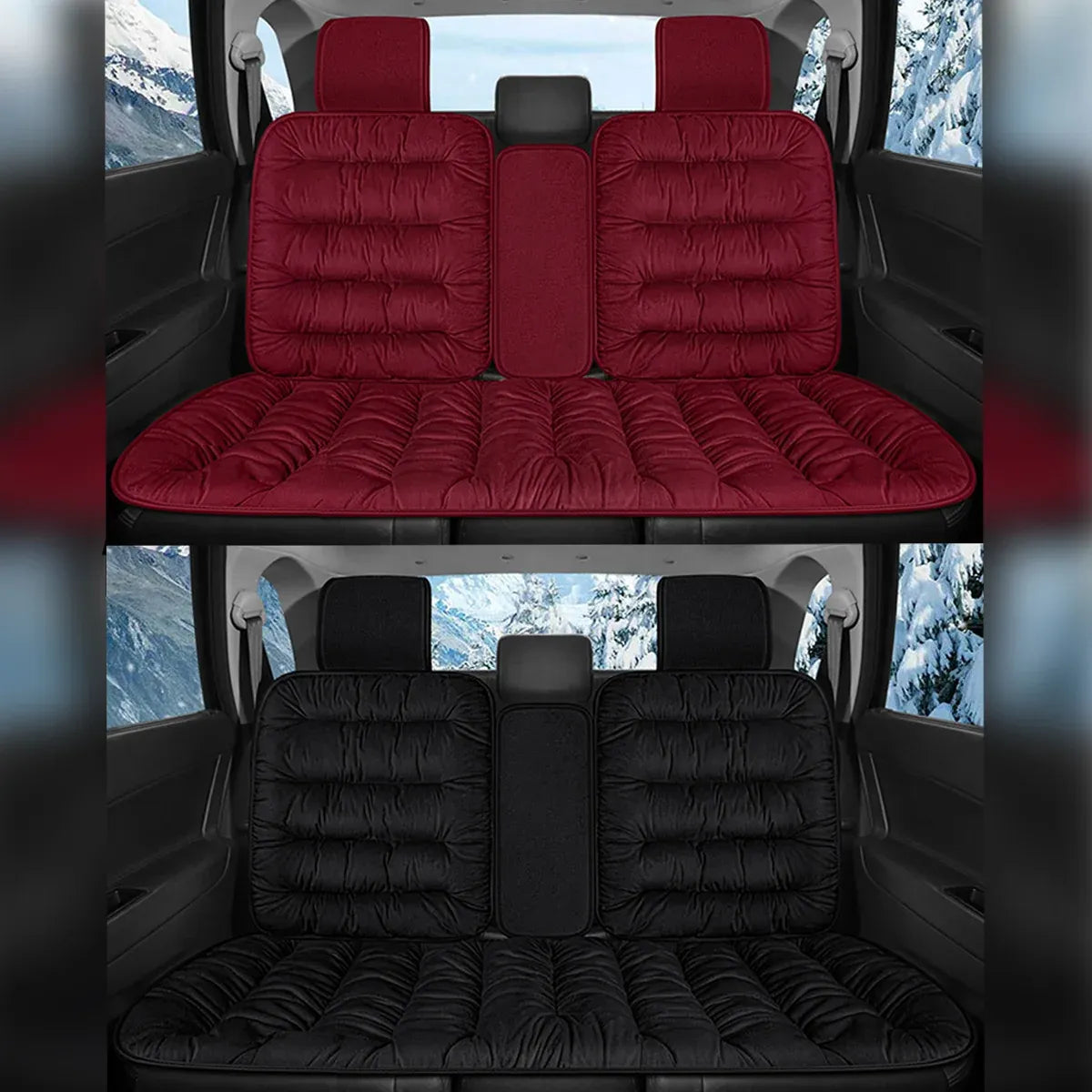Winter Thick Warm Plush Seat Cover with Backrest Universal Fit for Rear Row - Black