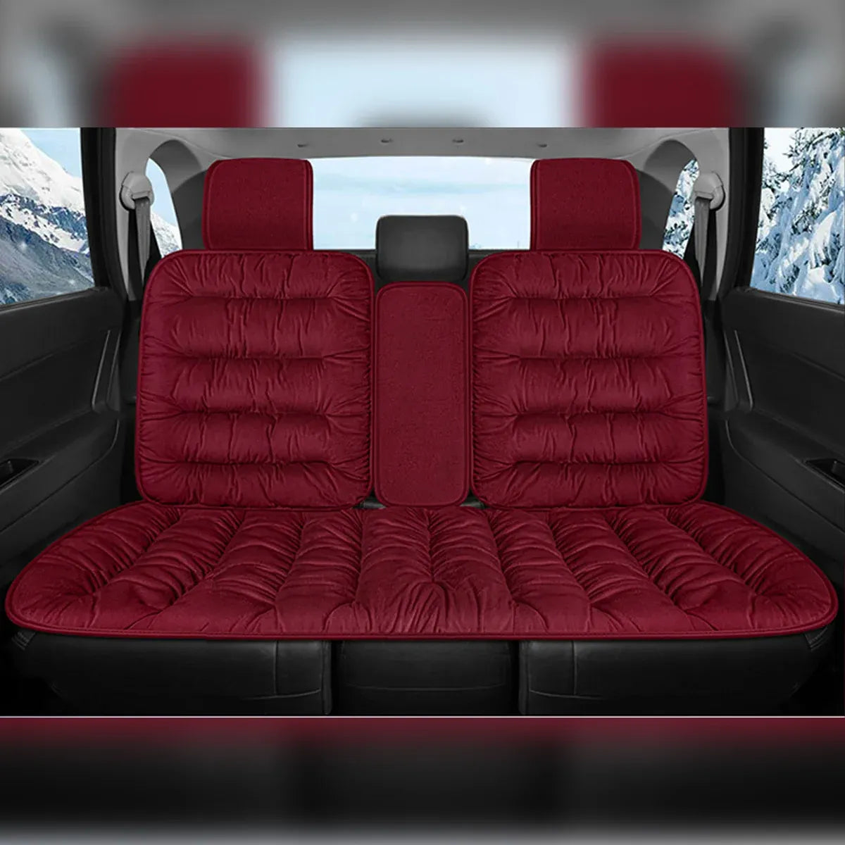 Winter Thick Warm Plush Seat Cover with Backrest Universal Fit for Rear Row - Black