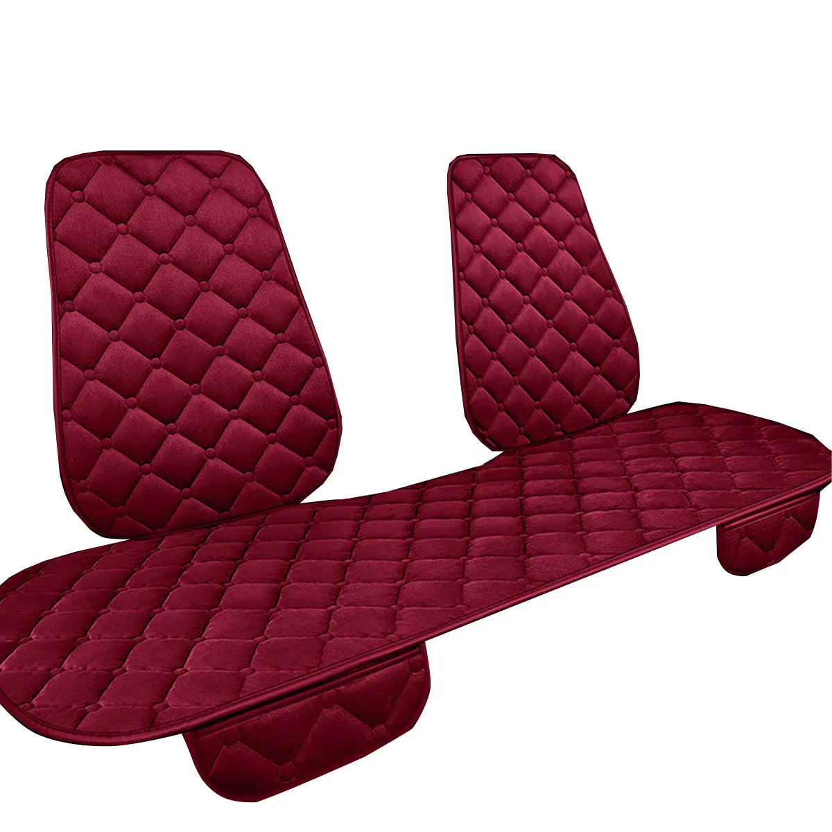 Universal Plush Seat Cushion Set Winter Warm with Backrest for Rear Row - Red