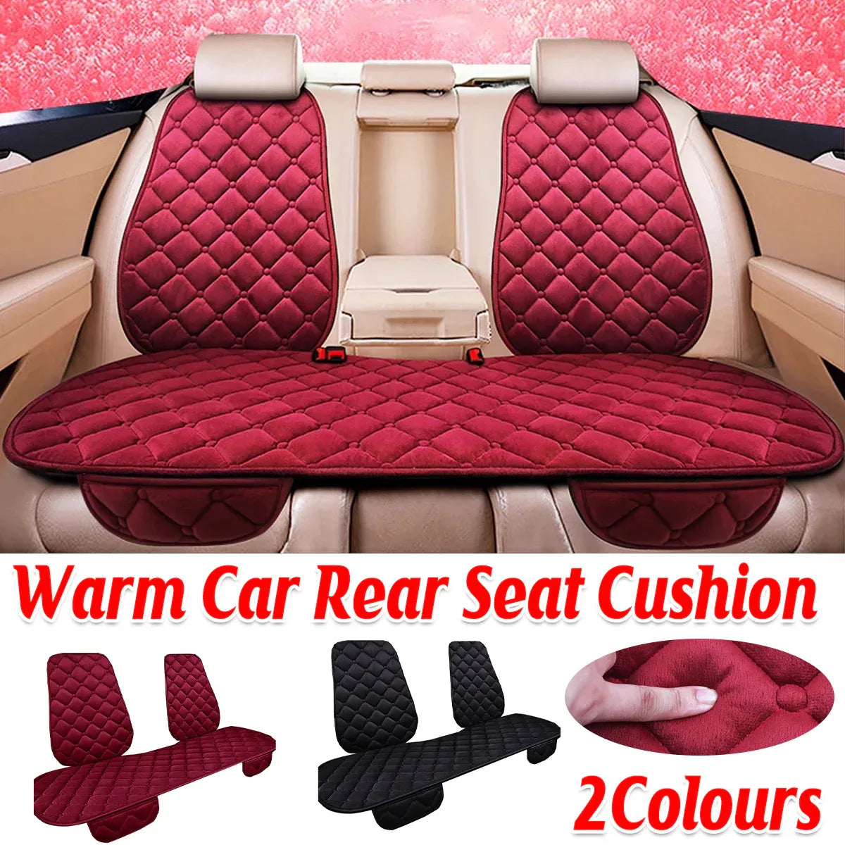 Universal Plush Seat Cushion Set Winter Warm with Backrest for Rear Row - Red