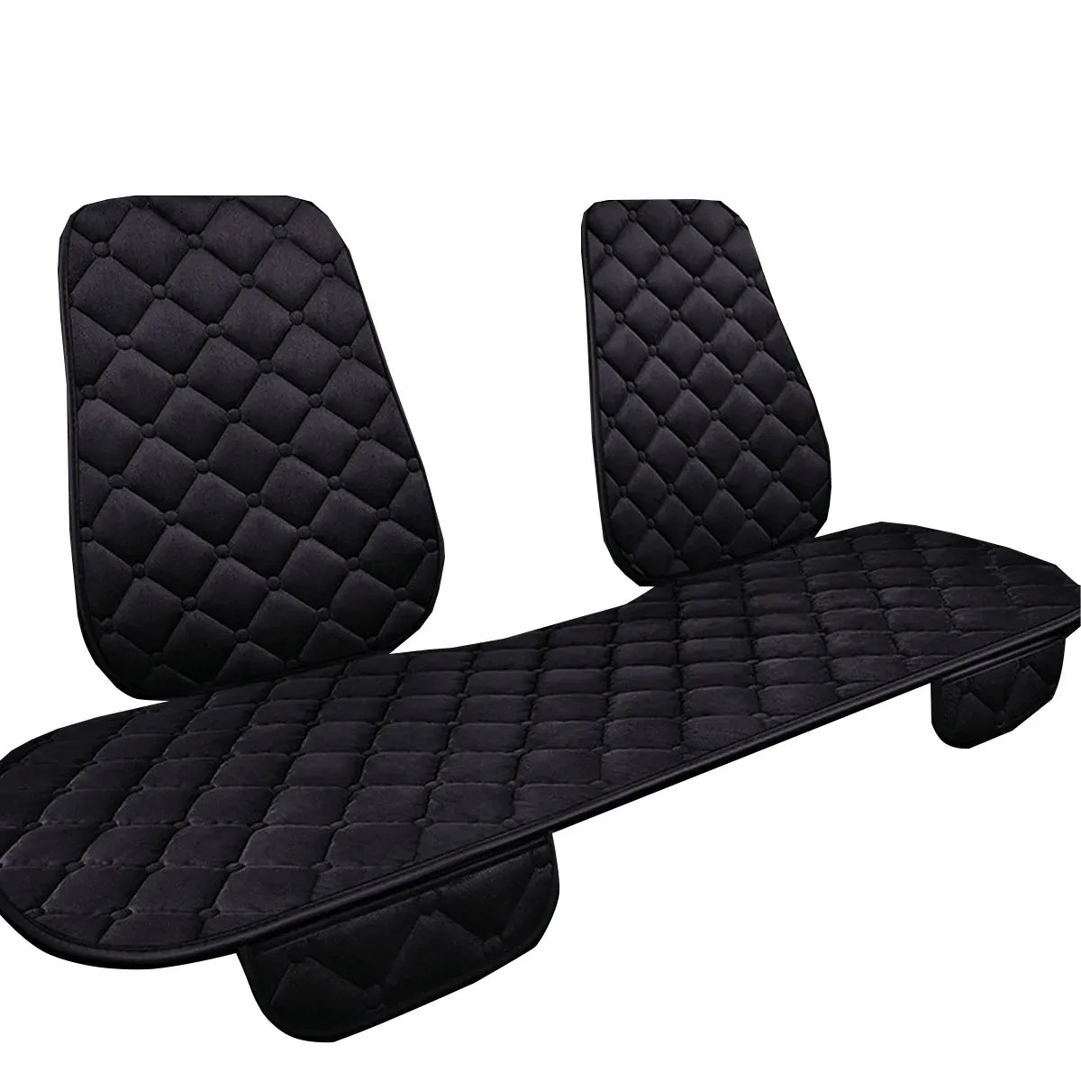Universal Plush Seat Cushion Set Winter Warm with Backrest for Rear Row - Black