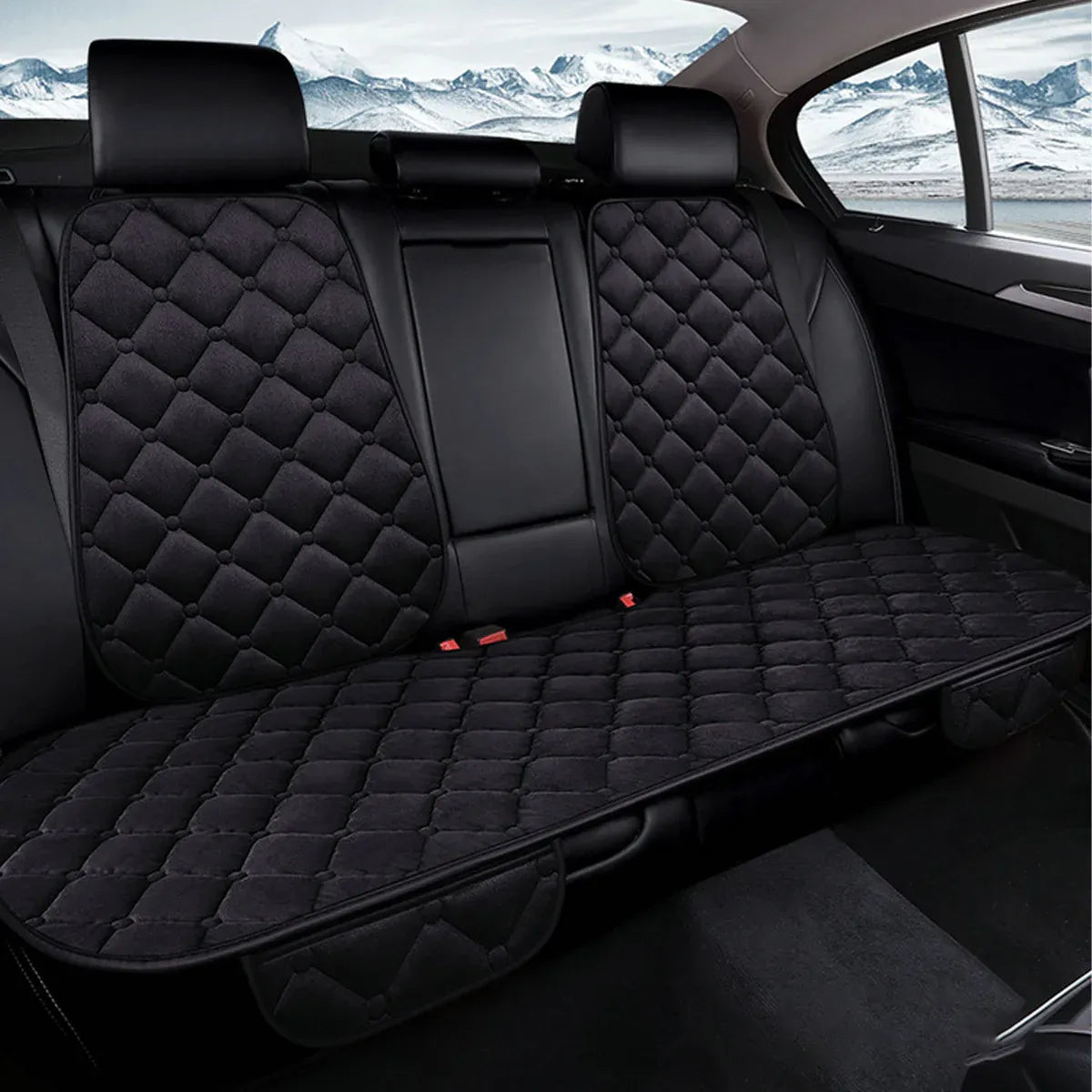 Universal Plush Seat Cushion Set Winter Warm with Backrest for Rear Row - Black