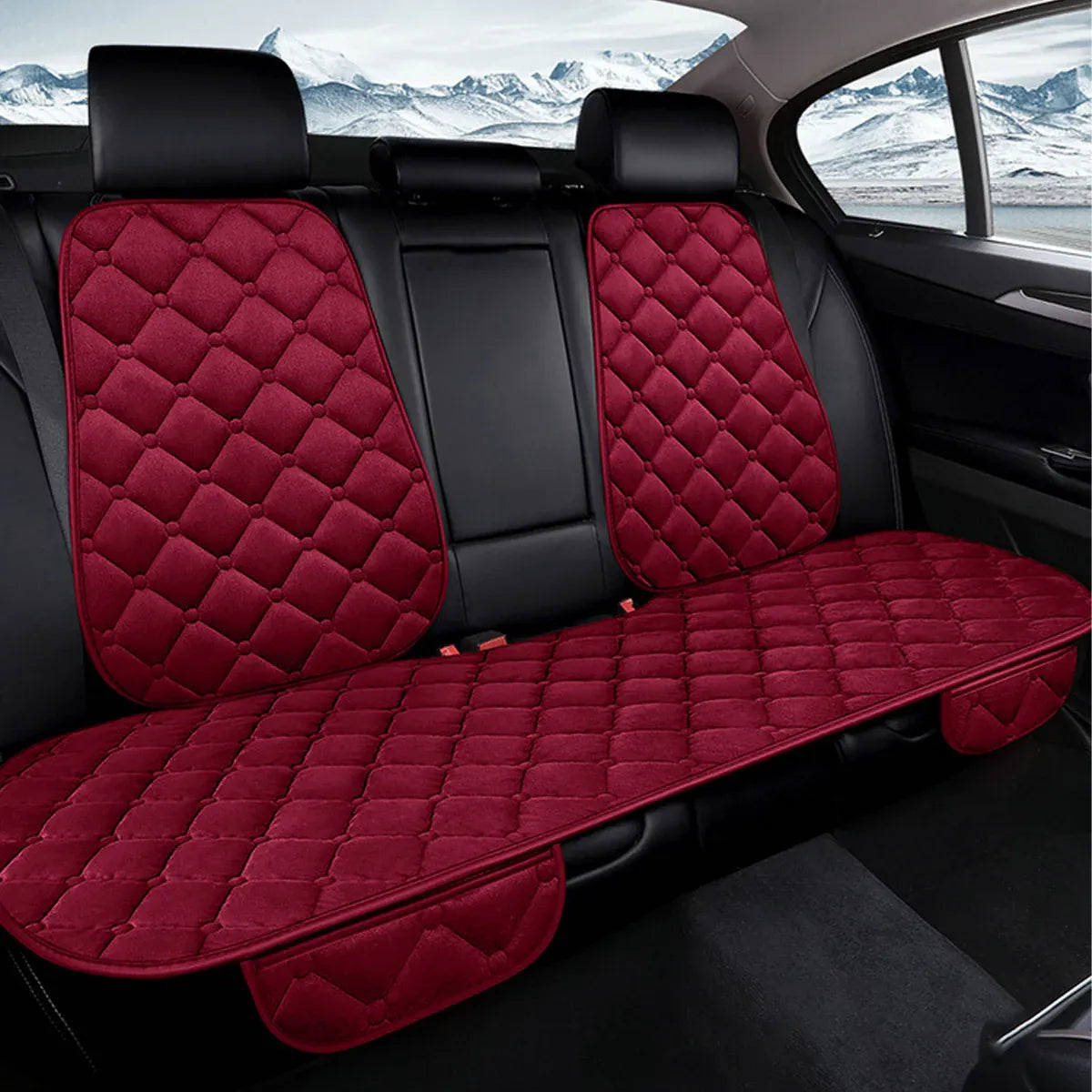 Universal Plush Seat Cushion Set Winter Warm with Backrest for Rear Row - Black