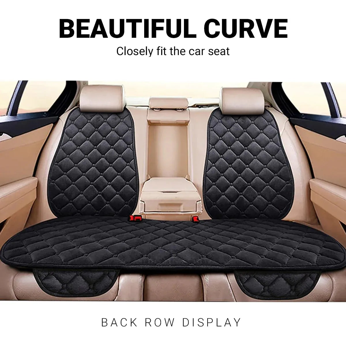Universal Plush Seat Cushion Set Winter Warm with Backrest for Rear Row - Black