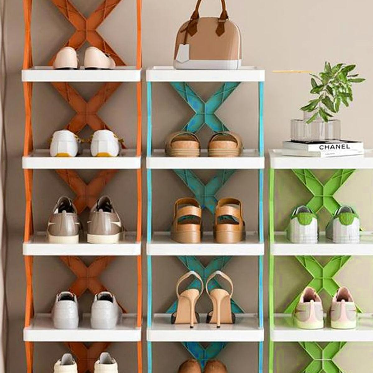 6/7 Tier Shoe Rack Space Saving Small Shoe Cabinet Storage Shelf Organizer - Blue-6 Layer