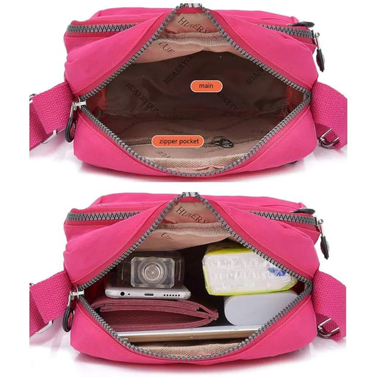 Ladies Shoulder Bag Nylon Fabric Lightweight Crossbody Small Casual Handbag - Black