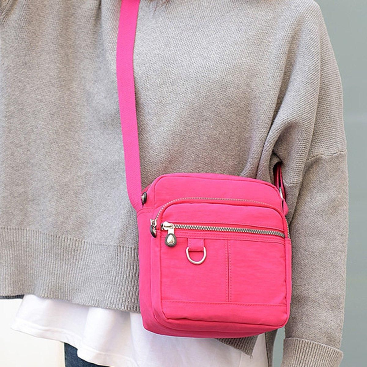 Ladies Shoulder Bag Nylon Fabric Lightweight Crossbody Small Casual Handbag - Grey